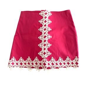 Lilly Pulitzer Pink Mini Skirt White Lace Trim Size 0